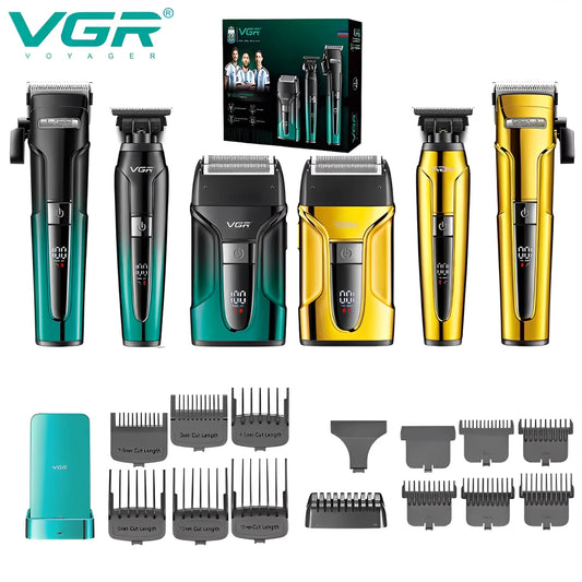 VGR 3-in-1 Hair Trimming Set Professional High end Electric Push Clipper Oil Head Carving Pusher LED Reciprocating Shaver V-694 Peaceful Pleasures Health and Wellness