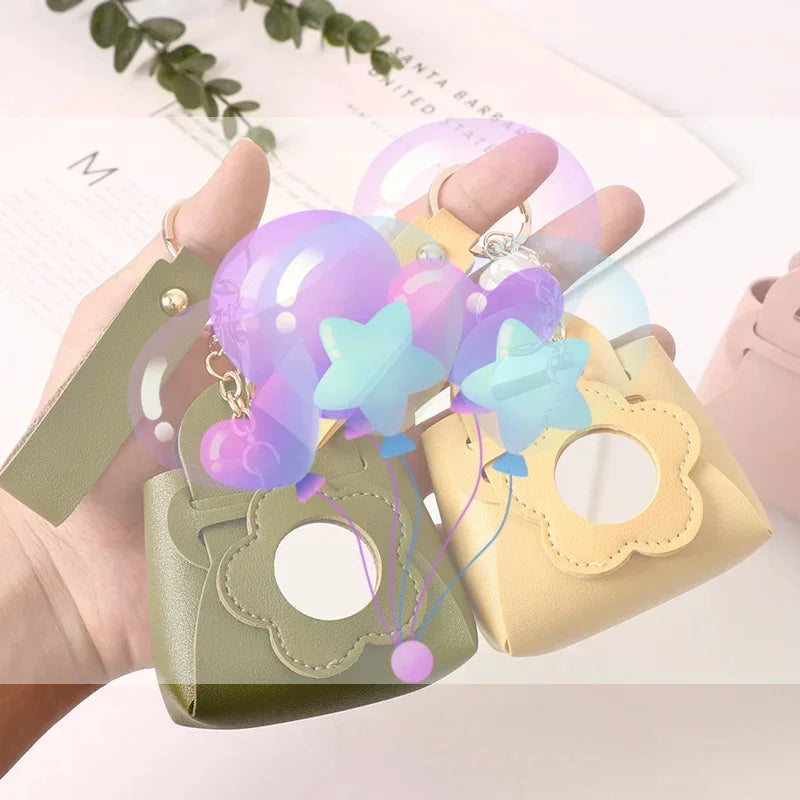 PU Leather Mini Clutch Bag Keychain with Mirror | Cute Pendant