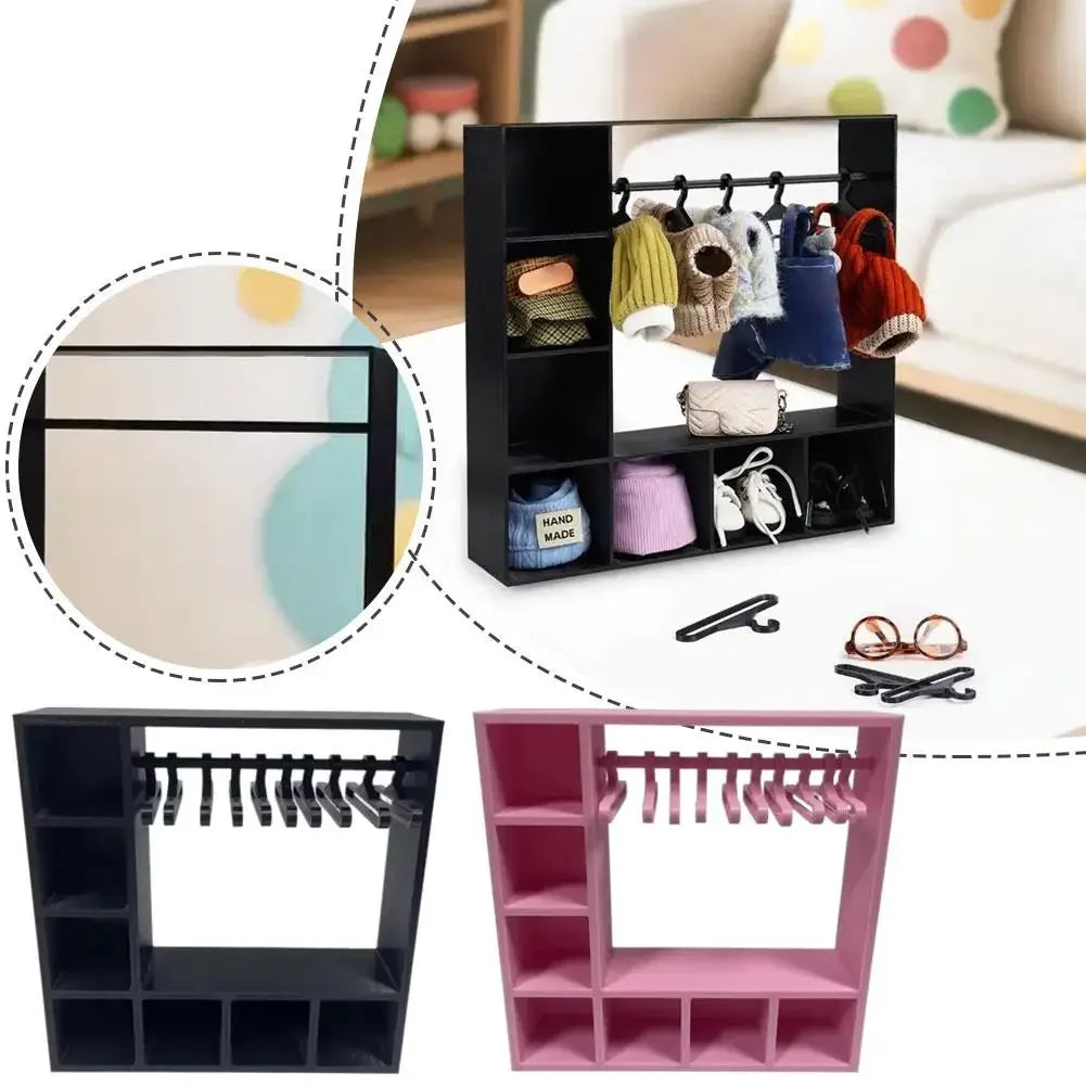 Large Capacity Doll Clothes Closet with 10 Hangers Portable Doll Wardrobe Durable Cute Clothes Storage for Figures Display Box Peaceful Pleasures Health and Wellness
