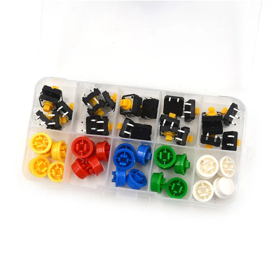 25pcs/Set Momentary Tactile Push Button Touch Micro Switch 4P PCB Caps 12x12x7.3mm Peaceful Pleasures Health and Wellness