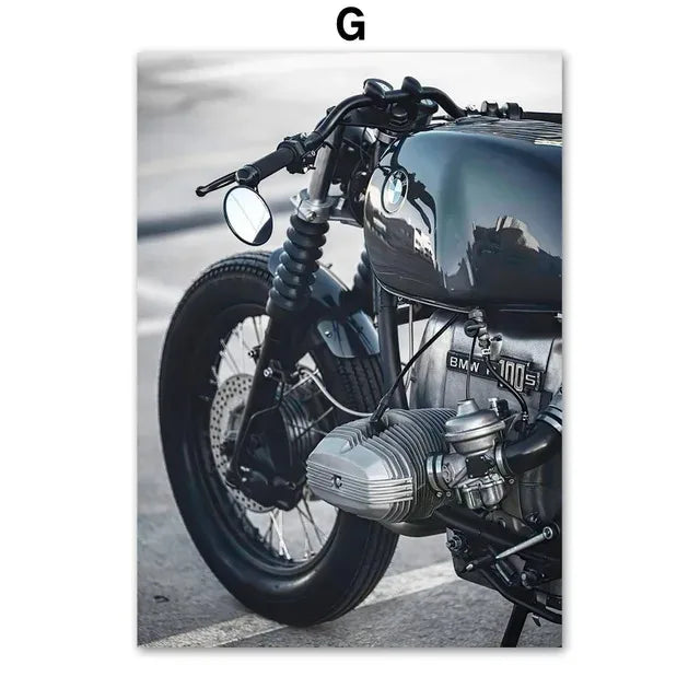 Black & White Motorcycle Canvas Wall Art | Modern Unframed Poster