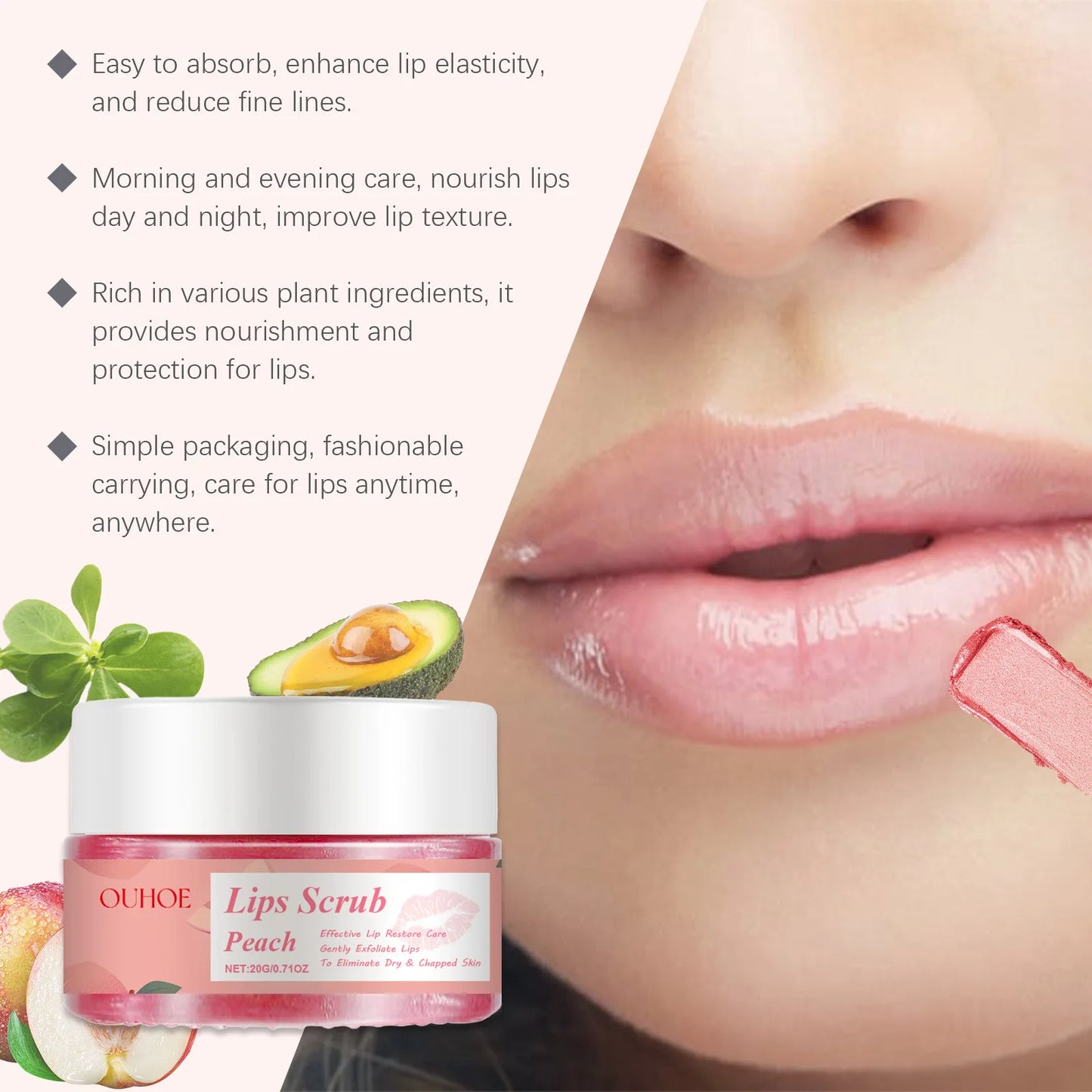 Peach Brightening Lip Scrub – Exfoliating & Moisturizing 20g