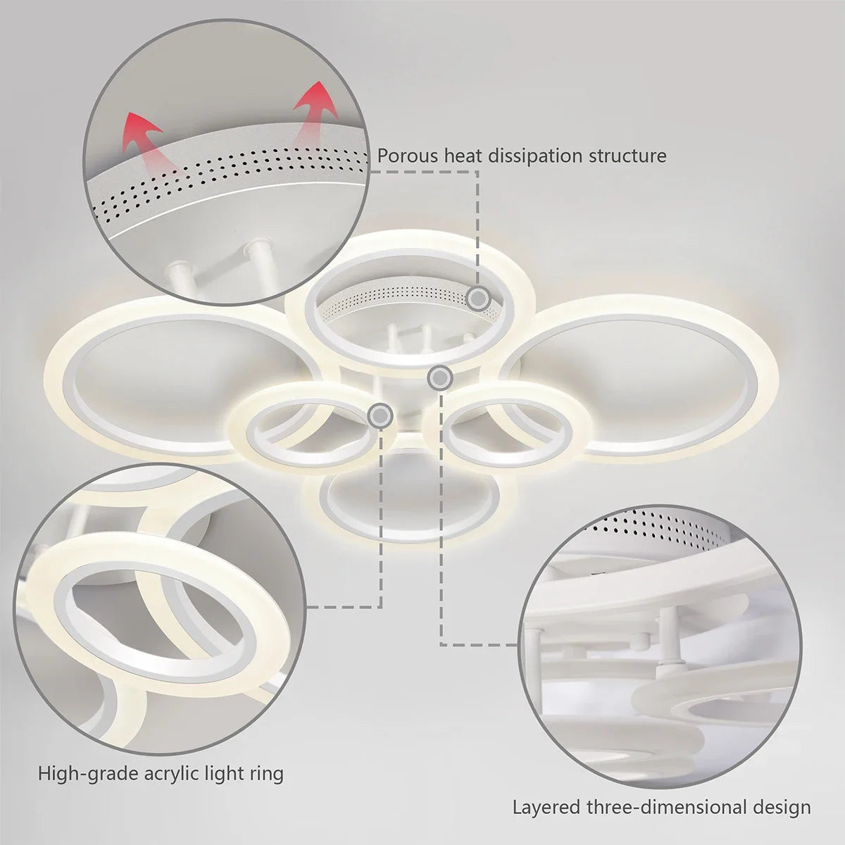 Modern LED Ring Chandelier 4-9 Rings | Remote Dimming Light
