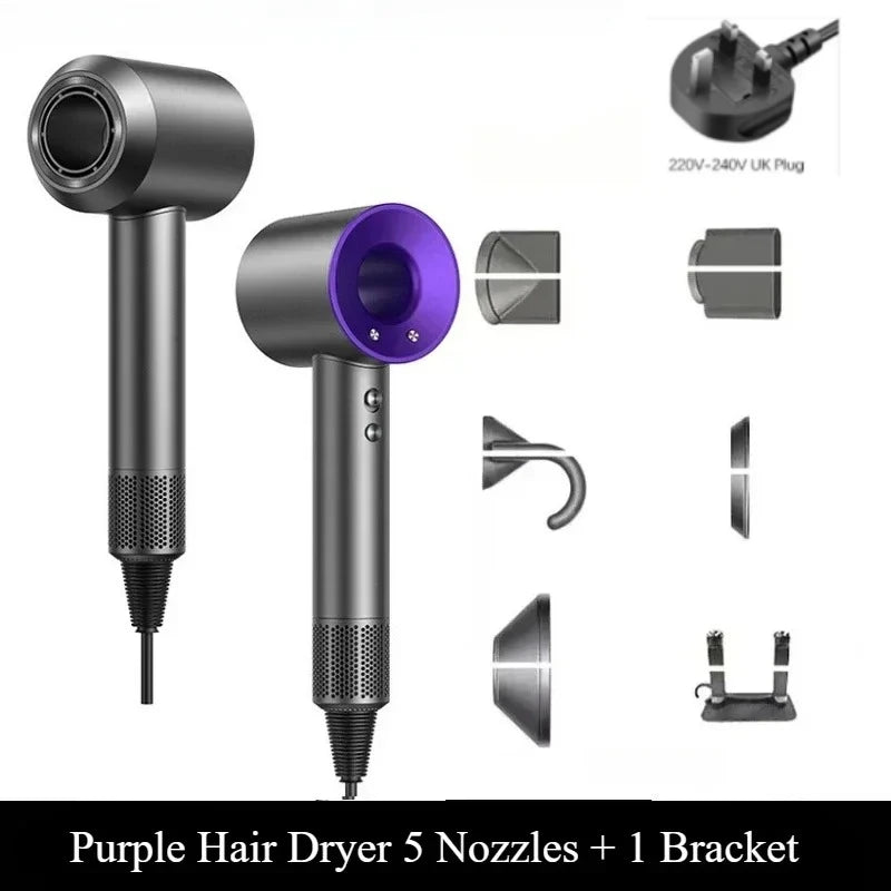 2026 Negative Ion with Air Collecting Scattering Nozzle Salon Tool for Home Travel Professional Leafless Wall-mounted Hair Dryer Peaceful Pleasures Health and Wellness purple 5 nozzles UK