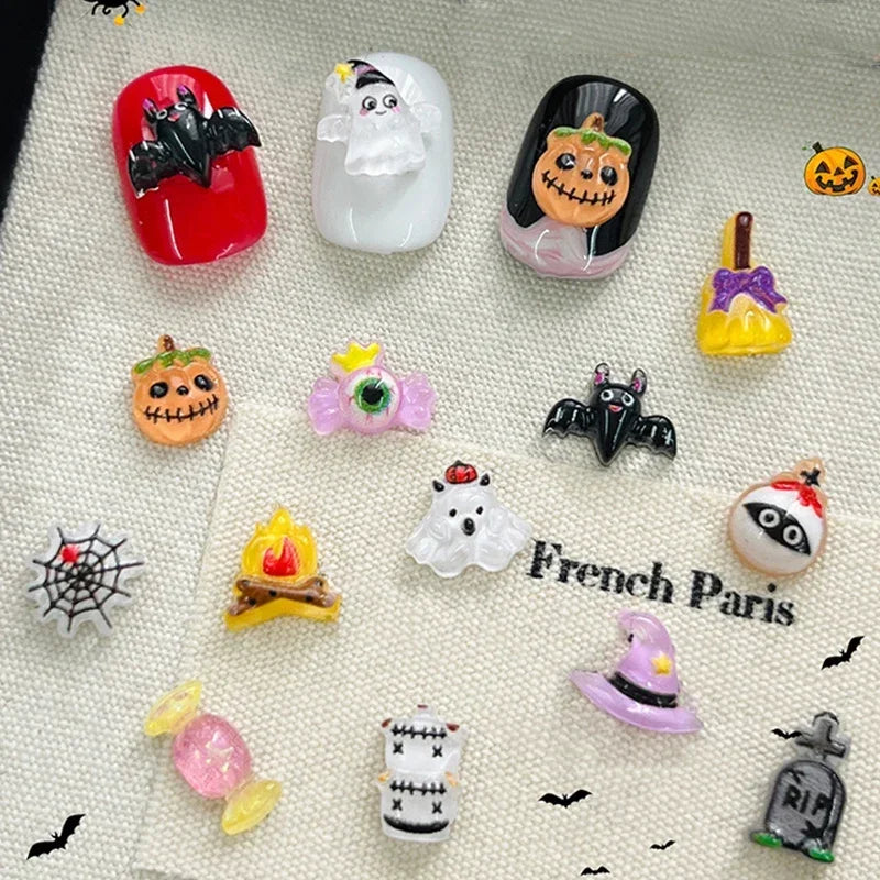 30pcs Halloween Nail Art Charm 3D Kawaii Pumpkin Ghost Halloween Resin Decorations Cartoon Clown Mini Figurines Resin Nail DIY Peaceful Pleasures Health and Wellness