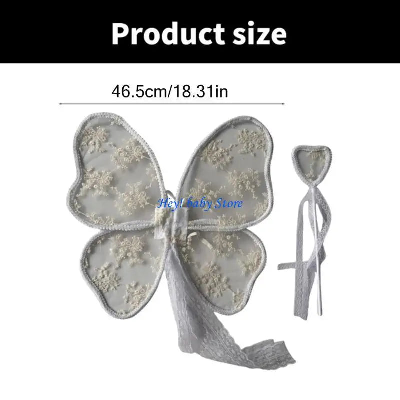 Baby Girls Lace Angel Wings & Wand Set – Photo Prop