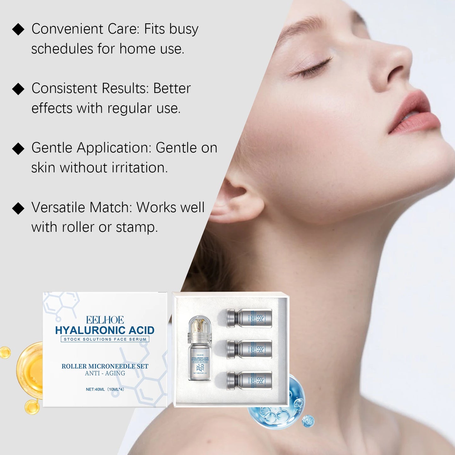 Hyaluronic Acid Face Serum & Microneedle Roller Set Anti-Aging