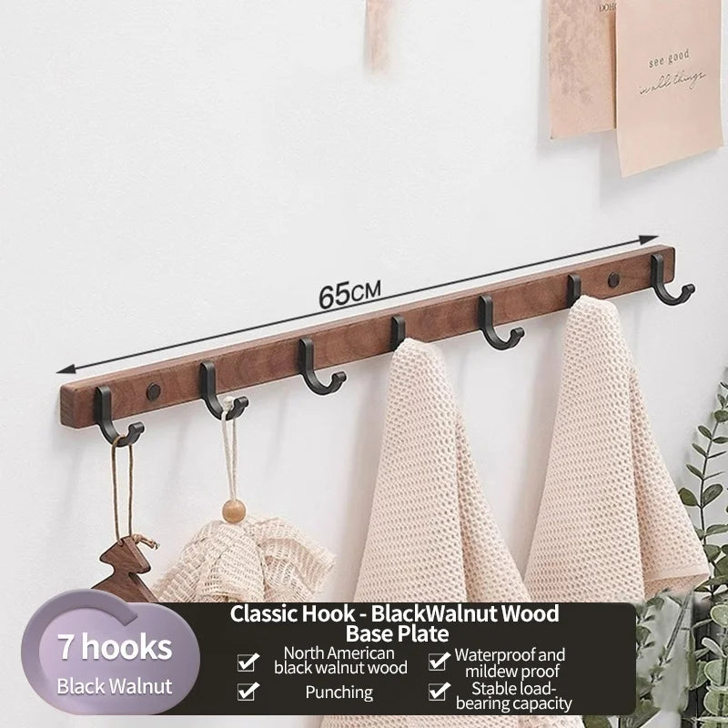Wood & Aluminum Wall Hook Rack | Towel, Coat & Kitchen Hanger