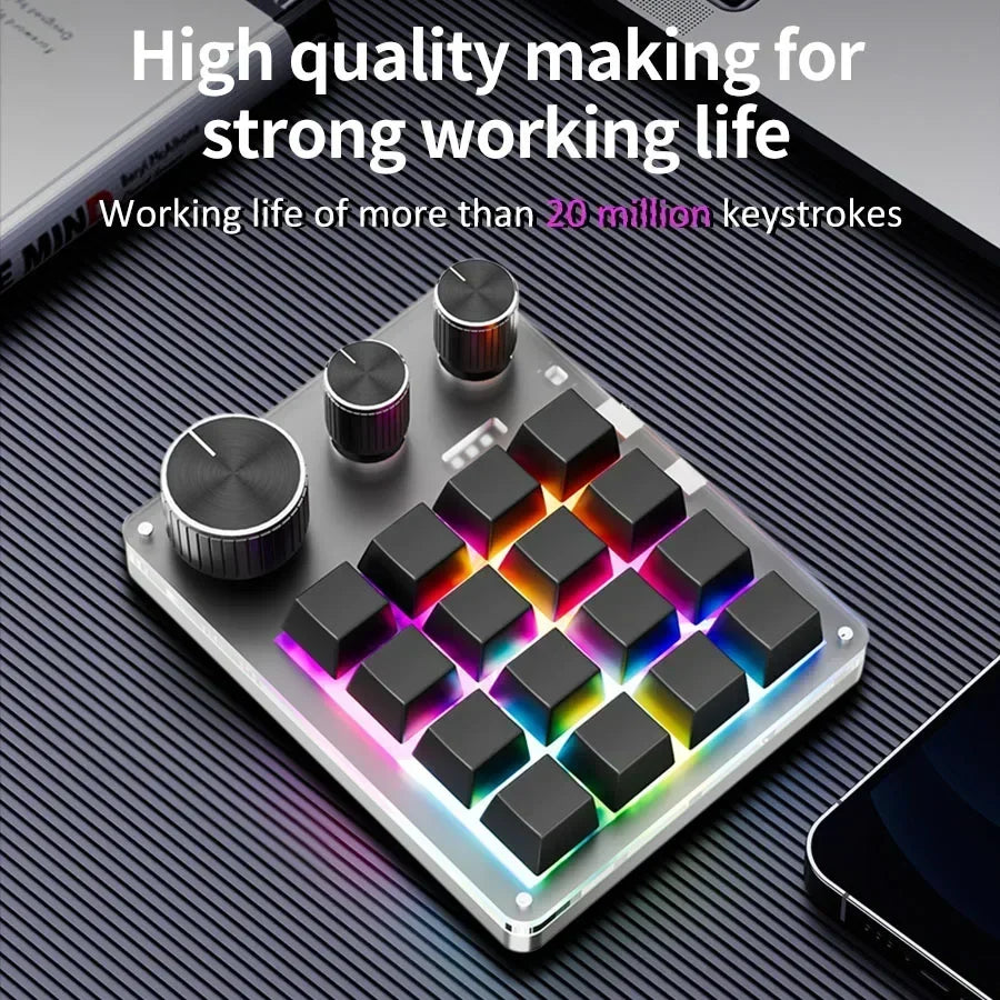 16 Keys 3 Knobs Mechanical Gaming Keyboard USB Wired Bluetooth/ Wireless Programming Macro Mini Keyboard Custom Hot-swap Keypad Peaceful Pleasures Health and Wellness