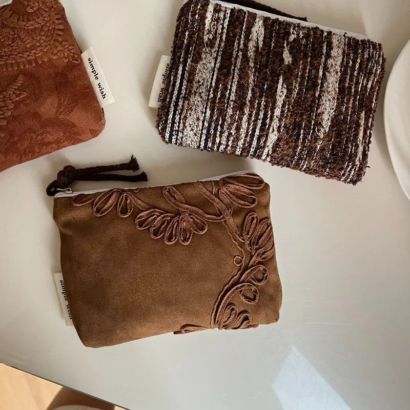 New Autumn Winter Retro Literary Coin Purse Mini Small Card Bags Headphone Air Cushion Storage Bag for Women Daily Portable Use Peaceful Pleasures Health and Wellness