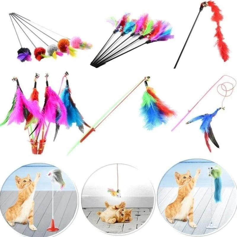 Kitten Pet Cat Teaser Turkey Feather Interactive Fun Toy Wire Chaser