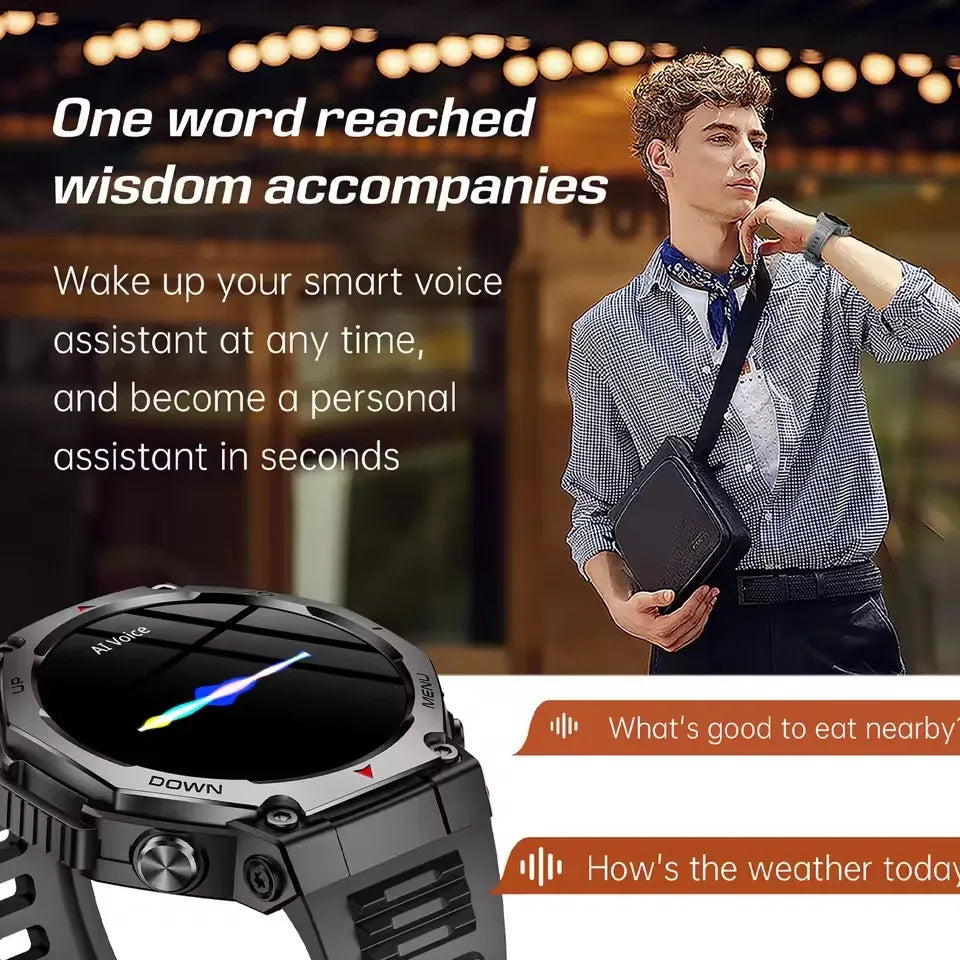Professional 50 Meters Swimming SmartWatch BT Call Amoled Screen Flashlight Ai Voice Assistant Women Smart Watch Men15 Day Usage Peaceful Pleasures Health and Wellness