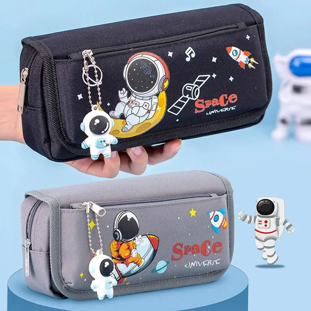 Studen Large Capacity Astronaut Pencil Case Double Layer Canvas Stationery Bag Kawaii Cartoon Pencil Bag Pen Box Peaceful Pleasures Health and Wellness