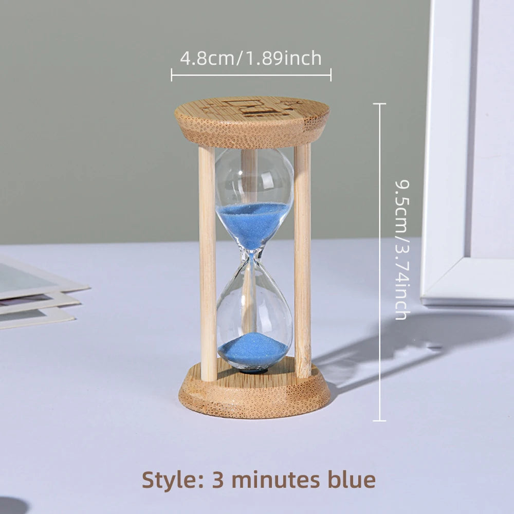 1PCS 3/5/10/15/30 Minutes Wooden Hourglass Timer Home Living Room Desktop Decoration Children Birthday Gift Portable Sand Clock Peaceful Pleasures Health and Wellness 3 Min-Blue