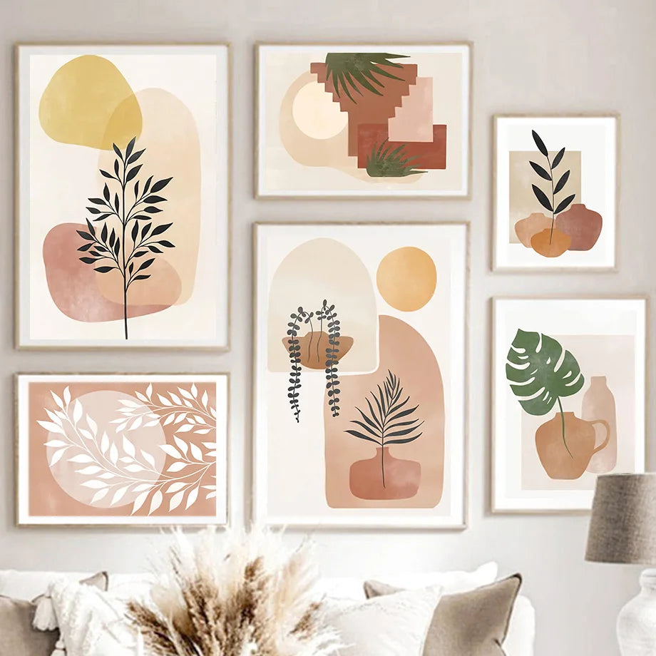 Boho Sage Leaves Plants Posters Abstract Artwork Geometric Wall Art Canvas Painting Nordic Art Poster For Living Room Home De Peaceful Pleasures Health and Wellness