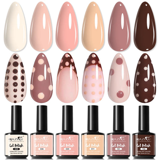 6-Piece Milk Tea Gel Nail Polish Set | UV/LED Soak-Off DIY Kit Gel Nail Polish Set Peaceful Pleasures Health and Wellness
