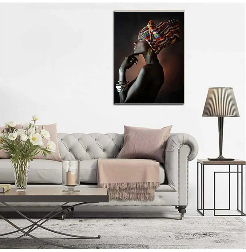 African Woman Portrait Canvas Wall Art | Boho Living Room Print Canvas Wall Art Peaceful Pleasures Health and Wellness