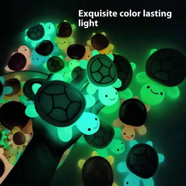 Glow-in-the-Dark Mini Turtle Figurines | 100pc Micro Decor Set