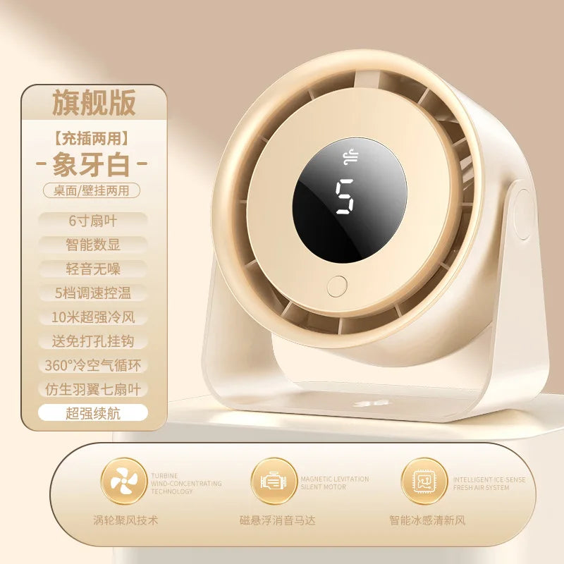 URGGU 5-Speed USB Rechargeable Desktop & Wall Fan | Digital Display
