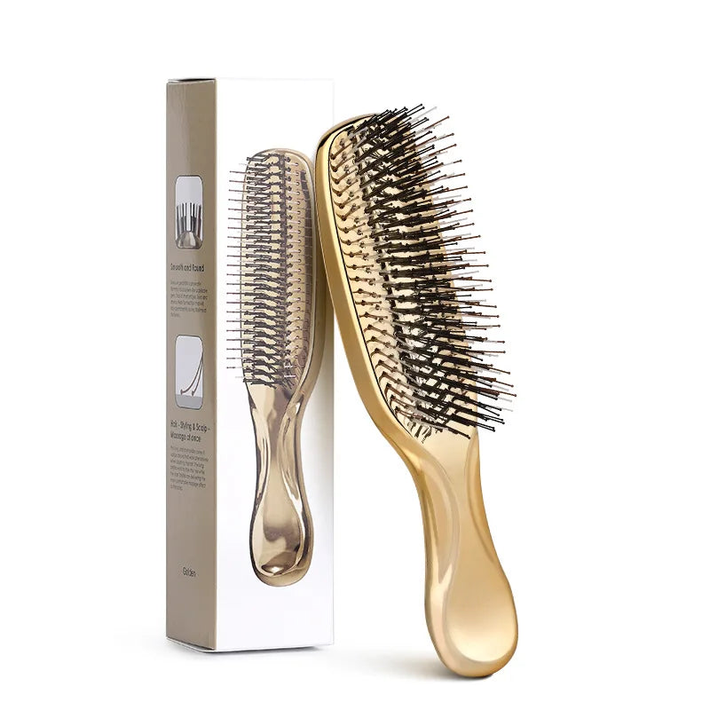 Comb Hair, Meridian Massage, Scalp Cleaning and Care, Dry and Wet Dual-use Portable Hair Comb Barber Accessories Peaceful Pleasures Health and Wellness Gold - A