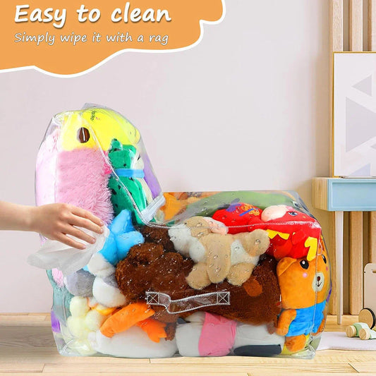 Kids Storage Stool Chair 2in1 Thickened PVC Toy Organizer Bag Transparent Seat Creative Storage Box Peaceful Pleasures Health and Wellness