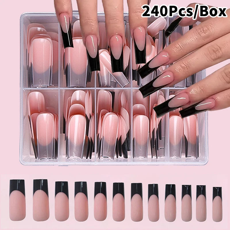 120/240/360Pcs/Box Glossy Soft Gel Pink French Nail Tips Medium Almond White Simple Press On Nails Huge Capacity False Nails Peaceful Pleasures Health and Wellness 240Pcs D