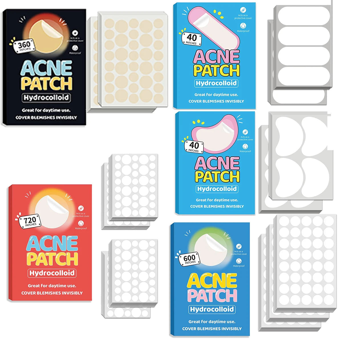 Invisible Hydrocolloid Acne Patches – Multi-Shape Spot Stickers for Face | 40–720 Pcs Peaceful Pleasures Health and Wellness