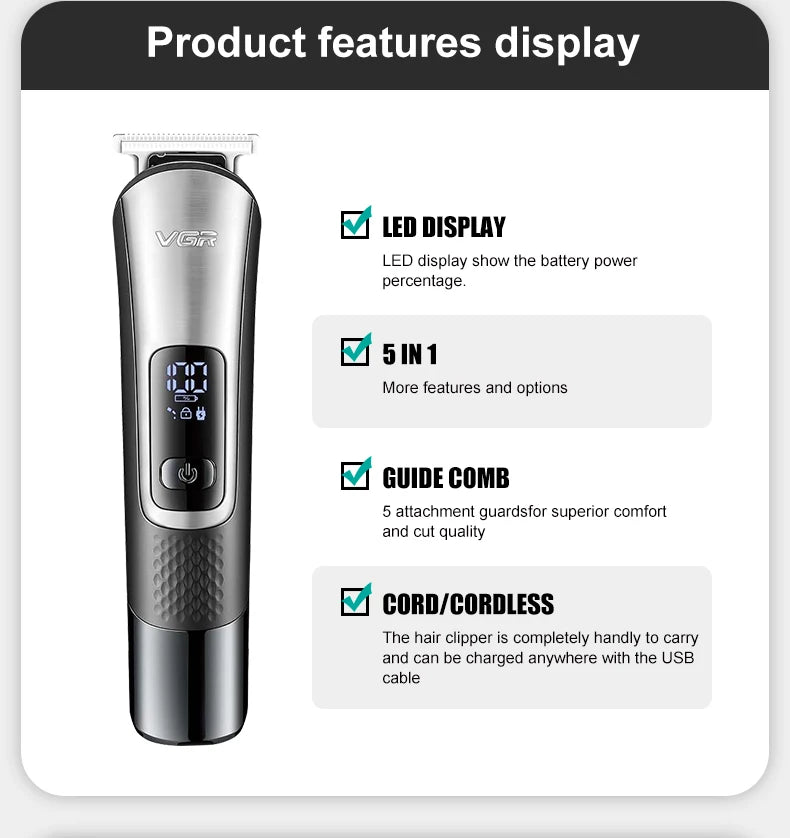 VGR111 5-in-1 Men's Care Oil Hair Sculpting electric Fader Shaving Hair clipper Hair trimmer set Peaceful Pleasures Health and Wellness