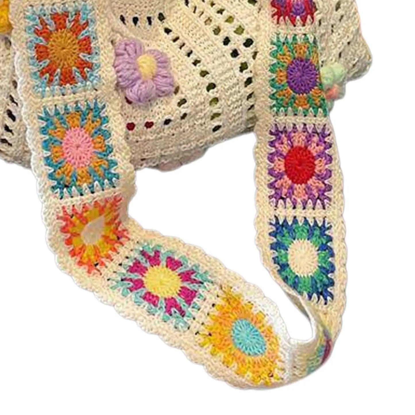 Boho Crochet Flower Tote Bag – Woven Beach Shoulder Handbag