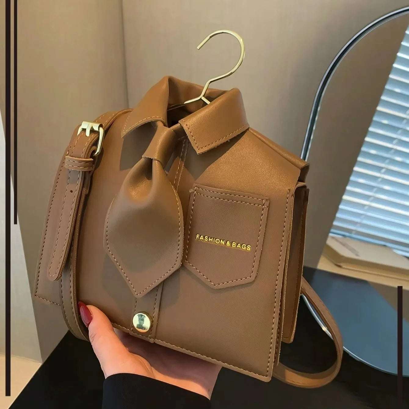 Novelty Funny Collar Shape Crossbody Bag For Women, Fashionable Black Flip Cover Phone Bag, Interesting Gift Peaceful Pleasures Health and Wellness light brown