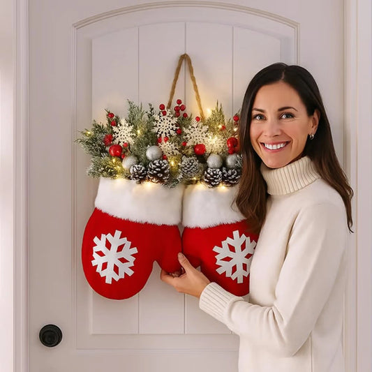 Christmas Gloves Wreath with Light Beautiful Hanging Pendant Christmas Crafts for Christmas Indoor Outdoor Wall Decor Peaceful Pleasures Health and Wellness