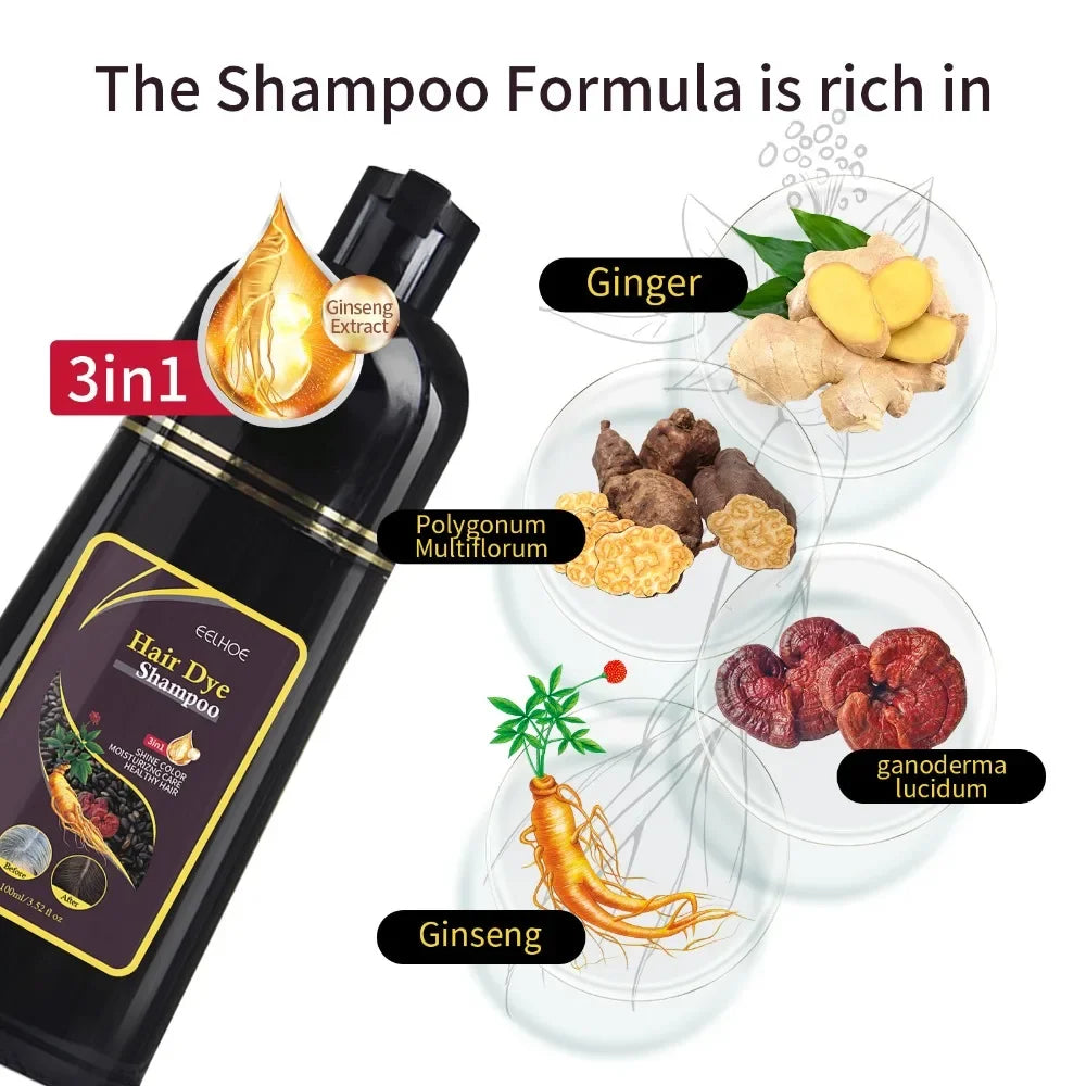 100ml Natural Herbal Hair Dye Shampoo 3 in 1 Hair Color Shampoo for Gary Hair Dark Brown Black for Women & Men Grey Coverage Peaceful Pleasures Health and Wellness