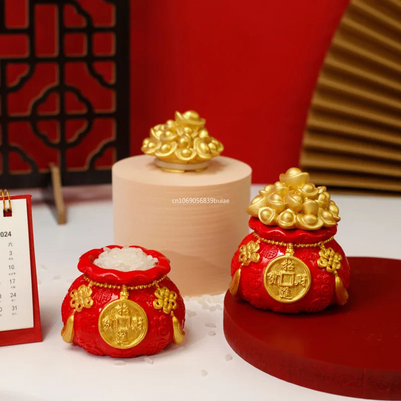 1Pcs Prosperity Sculpture Centerpiece Treasure Basin Statue for Office Shelf Desk Tabletop Art Craft Ornament Home Decorations Peaceful Pleasures Health and Wellness