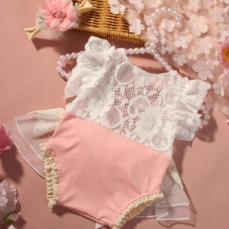 Newborn Girl Lace Romper & Headband Set – Photo Props 0–3M