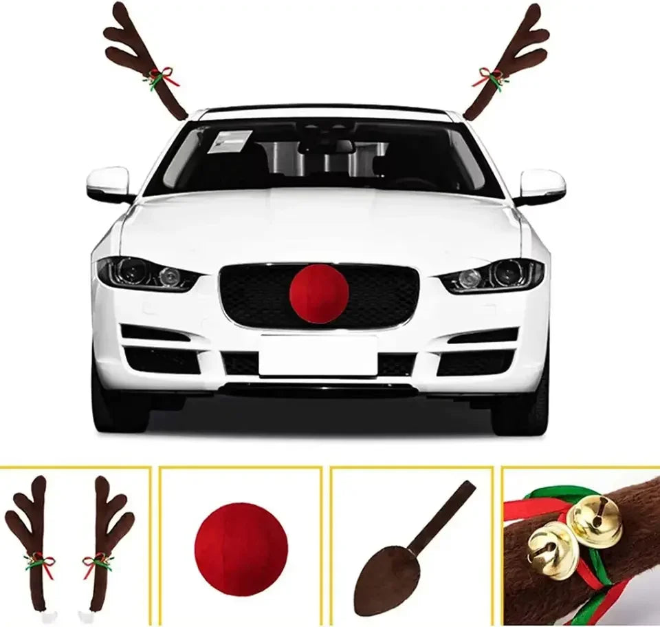 Christmas Reindeer Car Decoration Kit – Antlers, Nose & Tail