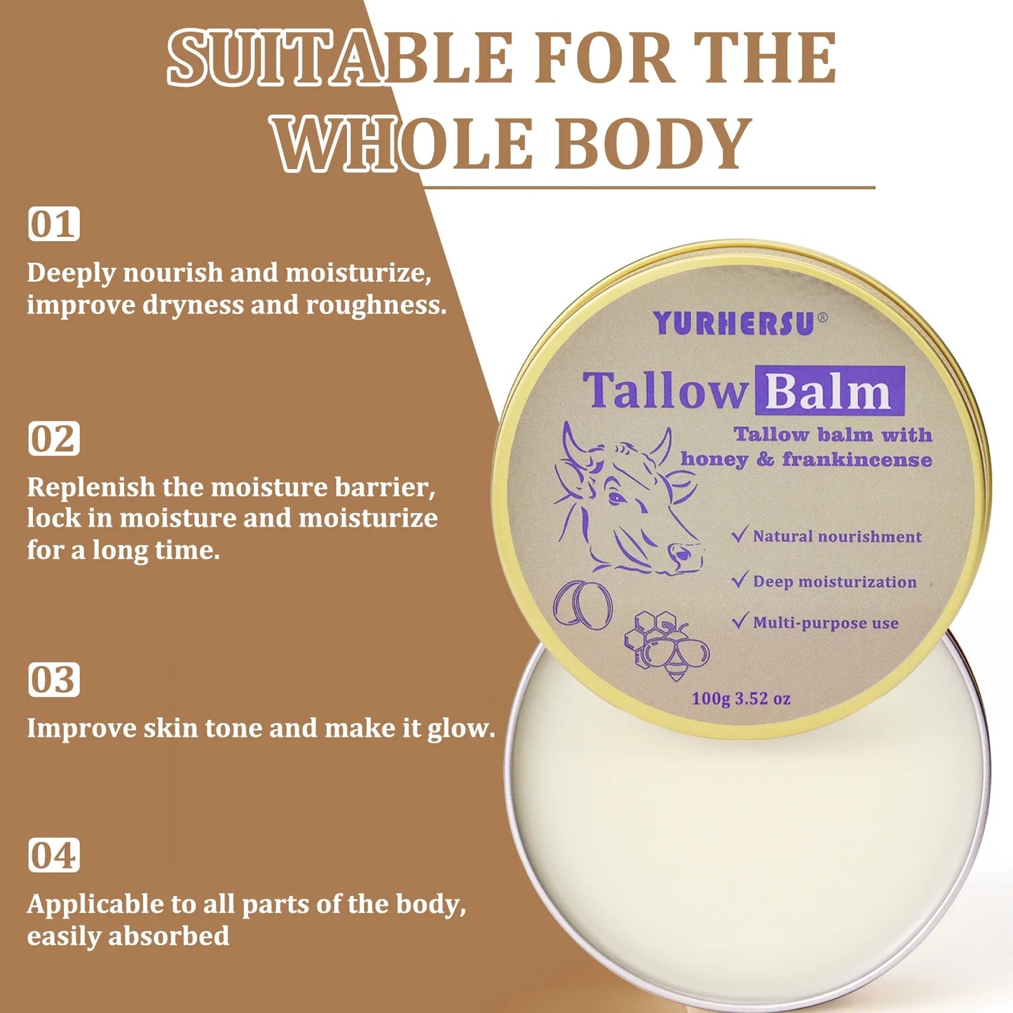 YURHERSU Bovine Tallow Face Cream – Deep Moisture & Nourishment