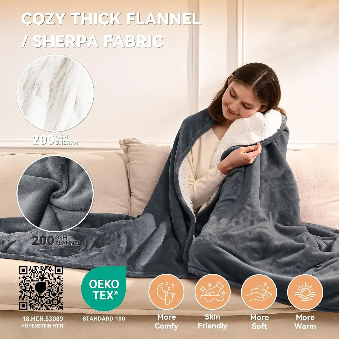 Queen Size Electric Heated Blanket with Dual Control, 9 Heat Levels, 10 Timers, Auto Shut-Off & Overheat Protection Peaceful Pleasures Health and Wellness