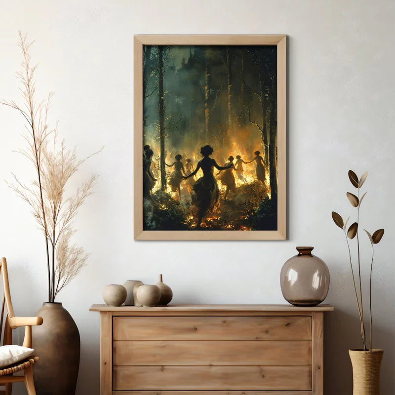 Gothic Fantasy Canvas Poster, Witchcraft Ancient Ceremony, Dark Magic, Sacred Feminine Power, Mystical Enchantment Home Decor Peaceful Pleasures Health and Wellness