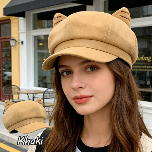 Fashion Beret Hat for Women, Cat Ear Painter Cap Solid Color Retro Octagonal Hat for Spring Autumn Casual Daily Outfits Peaceful Pleasures Health and Wellness