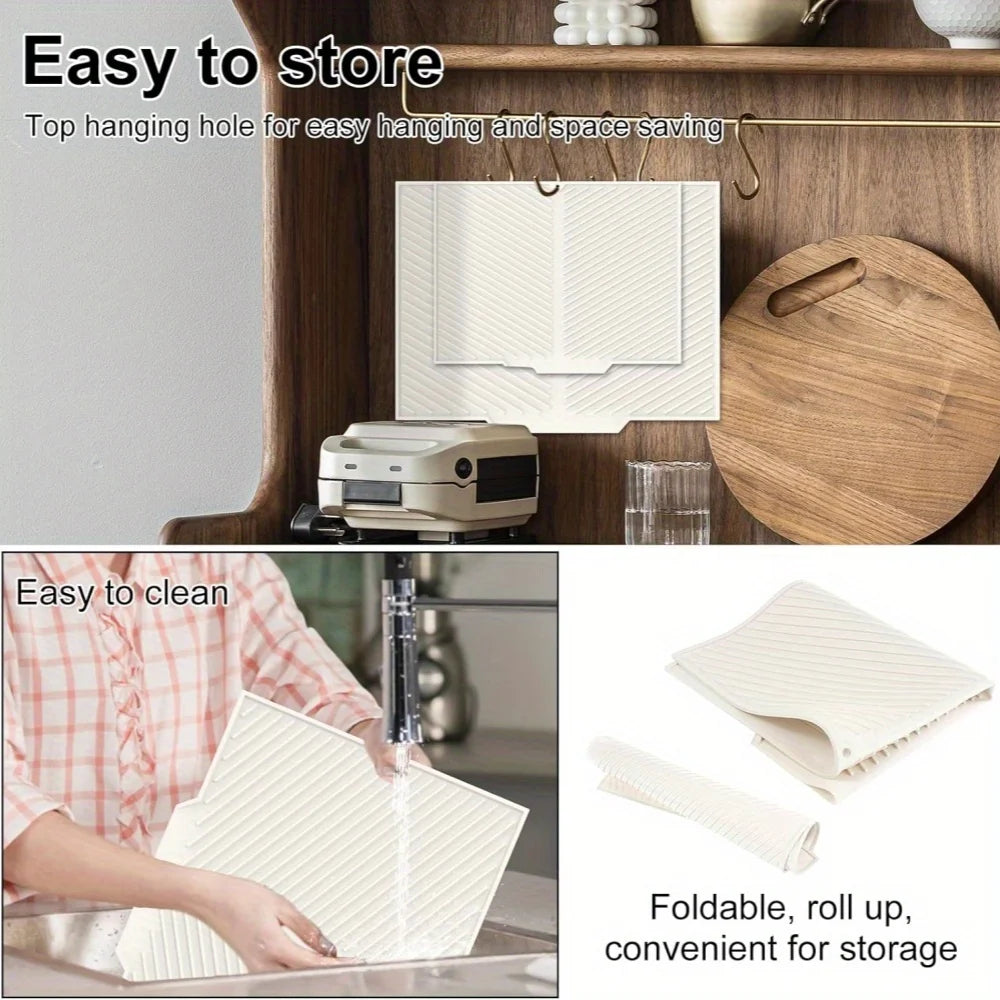 Leeseph 1PC Silicone Dish Drying Mat, Collapsible Quick-Drying Non-Slip Draining Board Mats, Heat Resistant Mat For Kitchen Peaceful Pleasures Health and Wellness