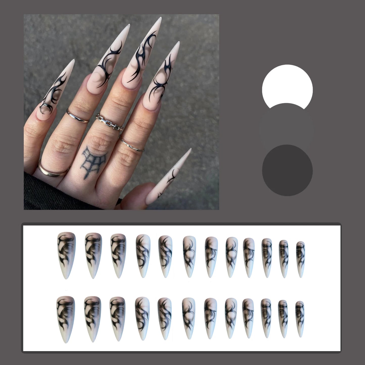 Retro Matte Halloween False Nails Press On Nails Long Pointed Wearable Gothic Punk Style Nail Art With Black Thorns Design 24pcs Peaceful Pleasures Health and Wellness