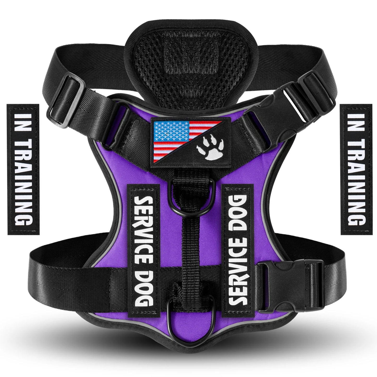 Reflective Service Dog Vest Harness with 5 Patches | Adjustable