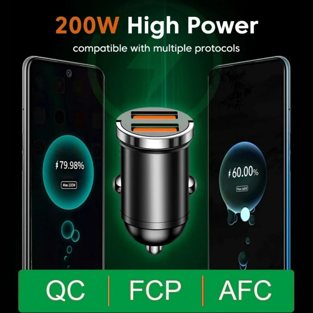 100/200W USB-C PD QC3.0 Mini Car Charger Fast Charging Adapter