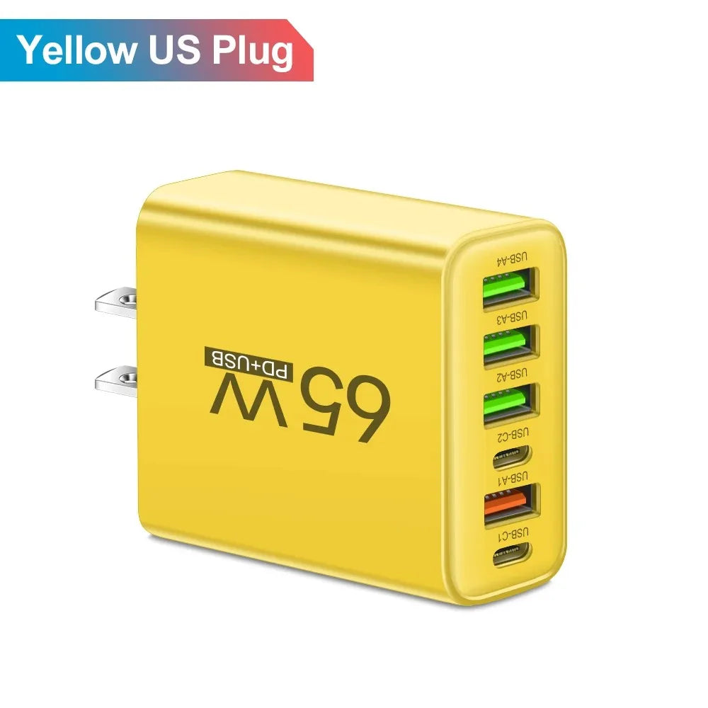 65W 6-Port USB-C Fast Wall Charger | iPhone Samsung Xiaomi