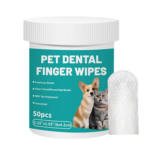 50-Pack Pet Dental Finger Wipes – Dogs & Cats Bad Breath Pet Dental Wipes Peaceful Pleasures Health and Wellness Default Title