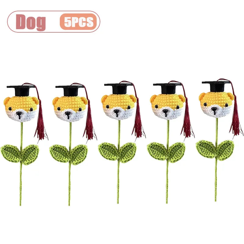 Graduation Crochet Bouquet with Cap – Handmade Knitted Gift