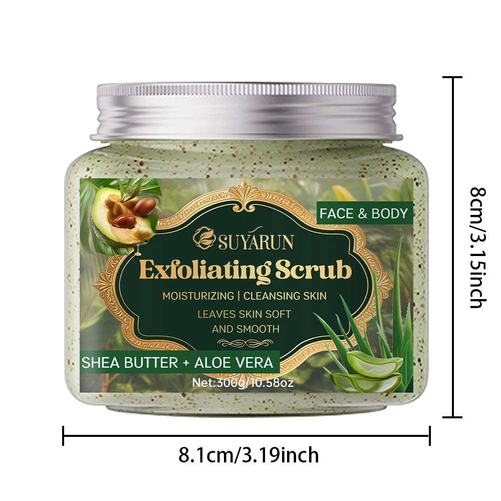 SUYARUN Shea Butter & Aloe Vera Exfoliating Scrub - Natural Face & Body Scrub, Gentle Exfoliator for Sensitive Skin. Peaceful Pleasures Health and Wellness