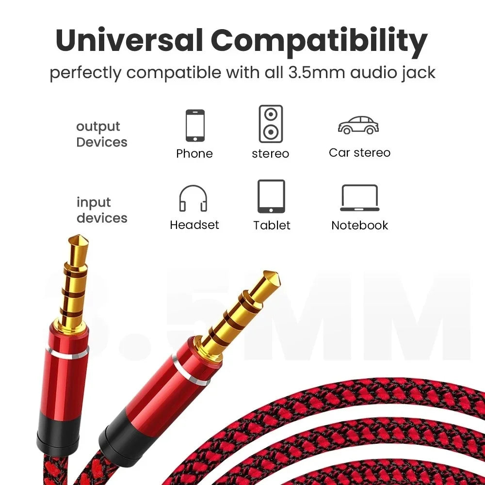 3.5mm Male to Male Aux Audio Cable 1.5m Braided | Car & Phone