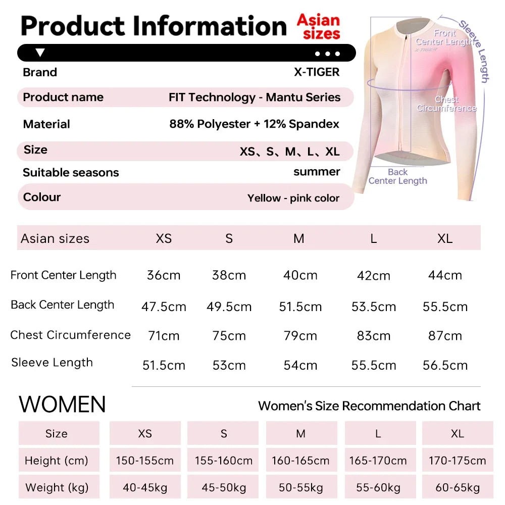 X-TIGER Women's Long Sleeve Cycling Jersey SPF 50+ | 3 Pockets