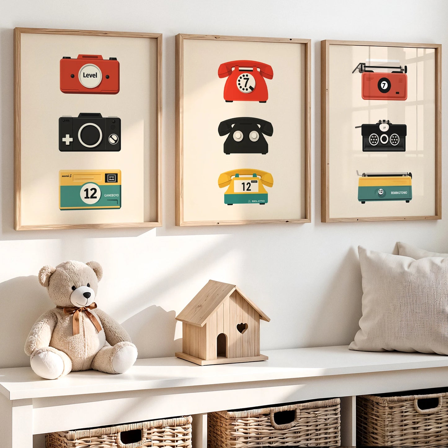 3-Piece Retro Canvas Wall Art – Camera, Phone & Radio Prints